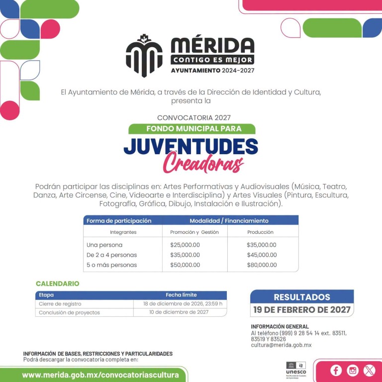 Destina M&eacute;rida fondos de hasta 150 mil pesos para artistas y creadores