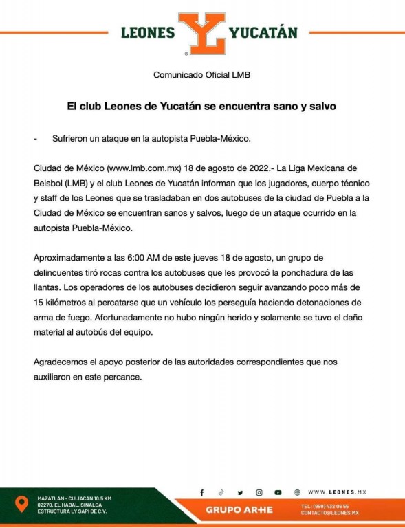 Balean autobús de los Leones de Yucatán