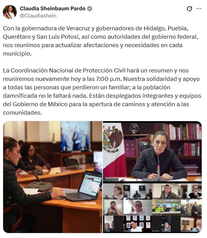 Al pendiente la presidenta de las afectaciones por lluvias