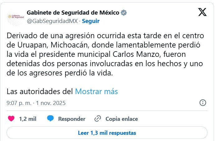 Asesinan al Carlos Manzo, alcalde de Uruapan, en pleno evento de Día de Muertos.