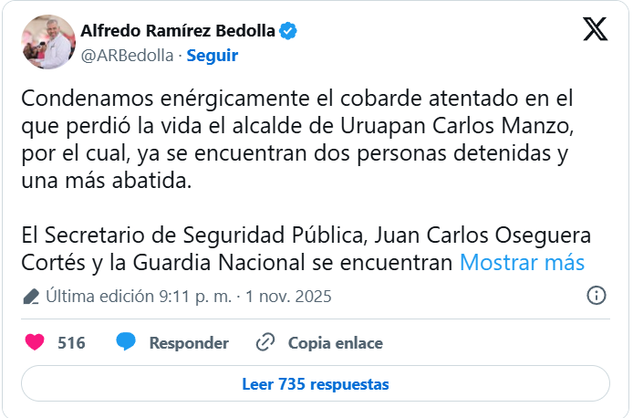 Asesinan al Carlos Manzo, alcalde de Uruapan, en pleno evento de Día de Muertos.