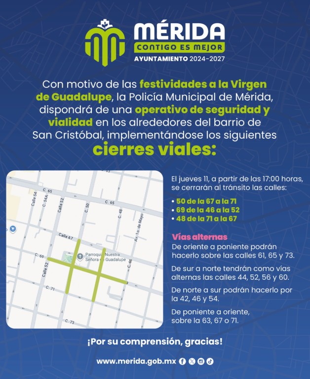 Ayuntamiento de Mérida implementará operativo para festividades de la Virgen de Guadalupe