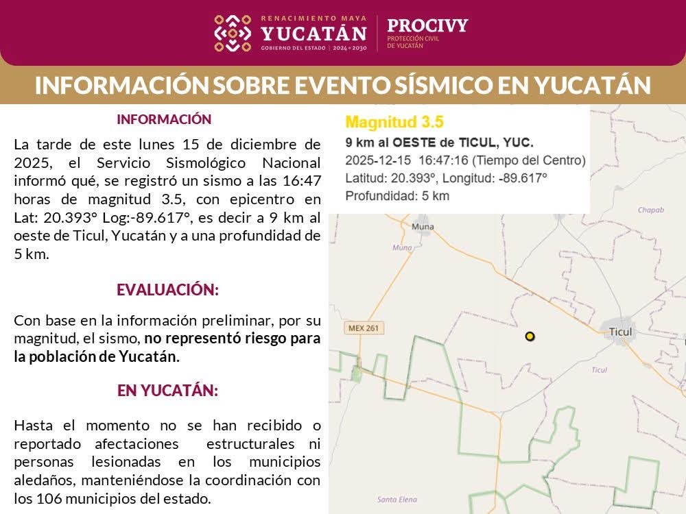 Otro sismo, en las inmediaciones de Ticul