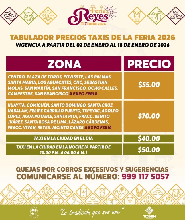 Esto te cobran los taxis si vas a la feria de Tizim&iacute;n