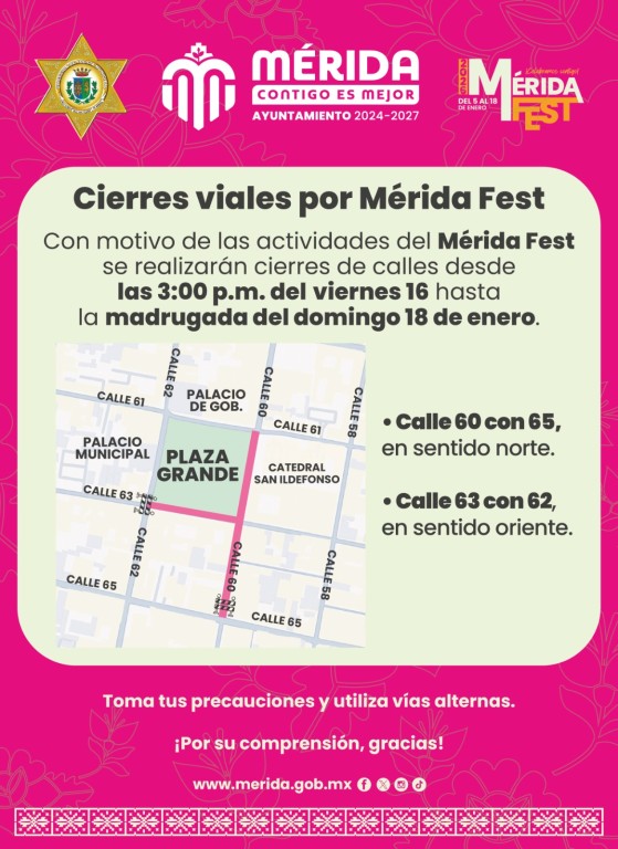 Ayuntamiento de M&eacute;rida anuncia cierre de calles en la Plaza Grande