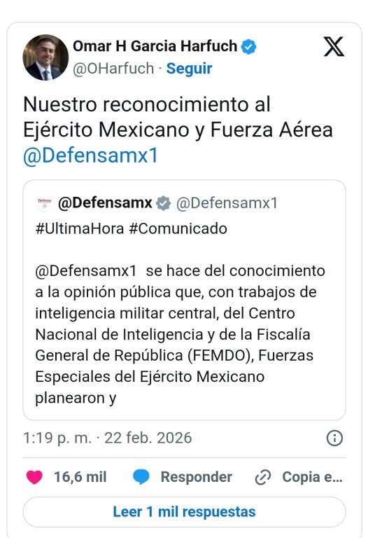 Felicita Omar Garc&iacute;a Harfuch a la Sedena, por su operativo