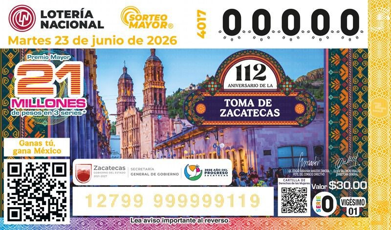 Conmemoran con Sorteo Mayor de Loter&iacute;a Nacional la Toma de Zacatecas, s&iacute;mbolo de lucha y resistencia
