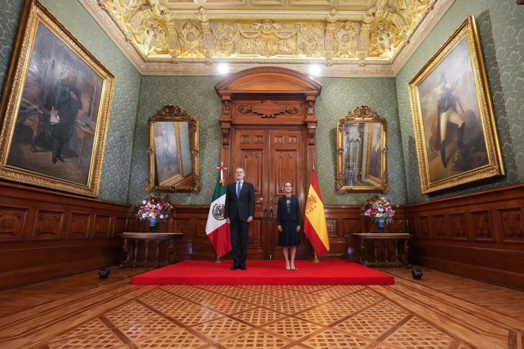 Recibe la presidenta Claudia Sheinbaum en Palacio Nacional al rey Felipe VI de Espa&ntilde;a