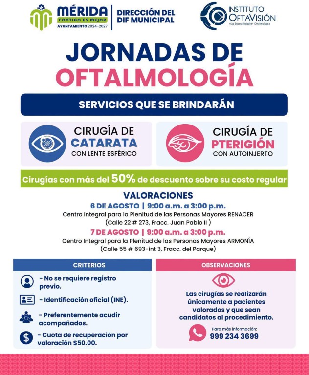 Anuncia Ayuntamiento de Mérida cirugías oftalmológicas a mitad de precio
