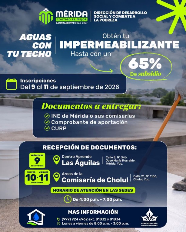Abren este miércoles las convocatorias de “Aguas con tu techo” y “Creciendo Contigo”