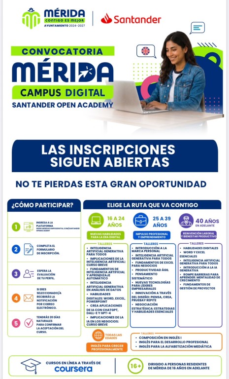 Anuncian cursos gratuitos Ayuntamiento de Mérida y Santander Open Academy