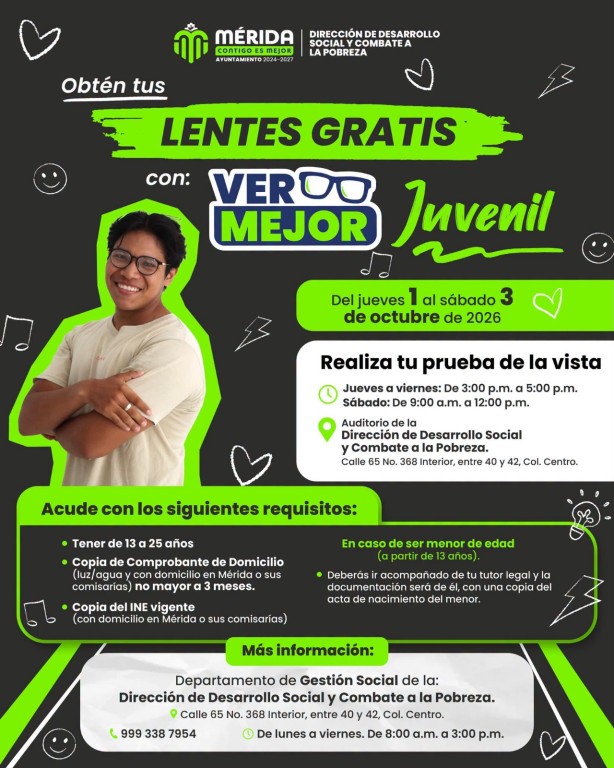 Entregar&aacute;n lentes gratuitos a j&oacute;venes meridanos, en octubre