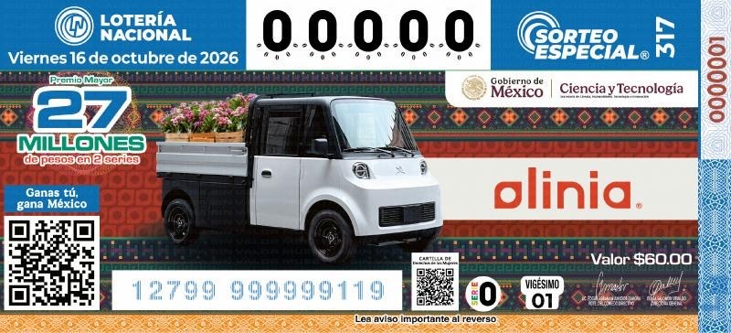 Develan billete de Lotería que reconoce al proyecto Olinia y capacidades científicas de México