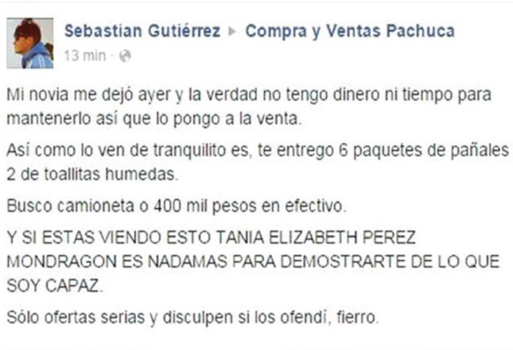 Publica la venta de su bebe en facebook Publica la venta de su bebe en facebook