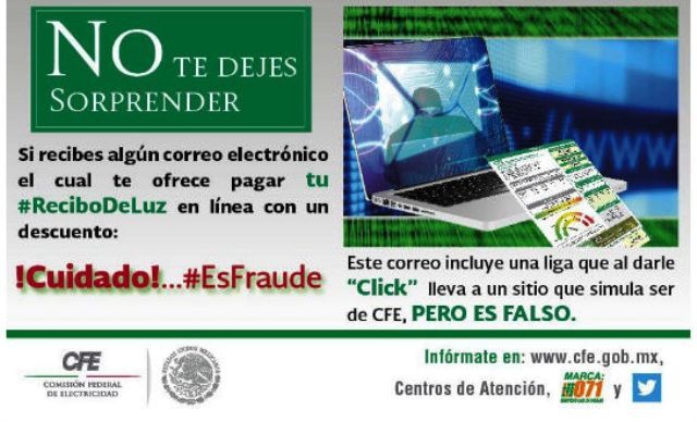 Alertan sobre correo apócrifo de la CFE Alertan sobre correo apócrifo de la CFE