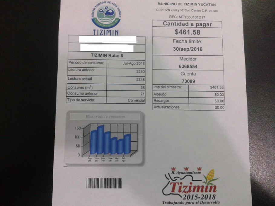 Cambian de diseño recibos de agua potable en Tizimín Cambian de diseño recibos de agua potable en Tizimín