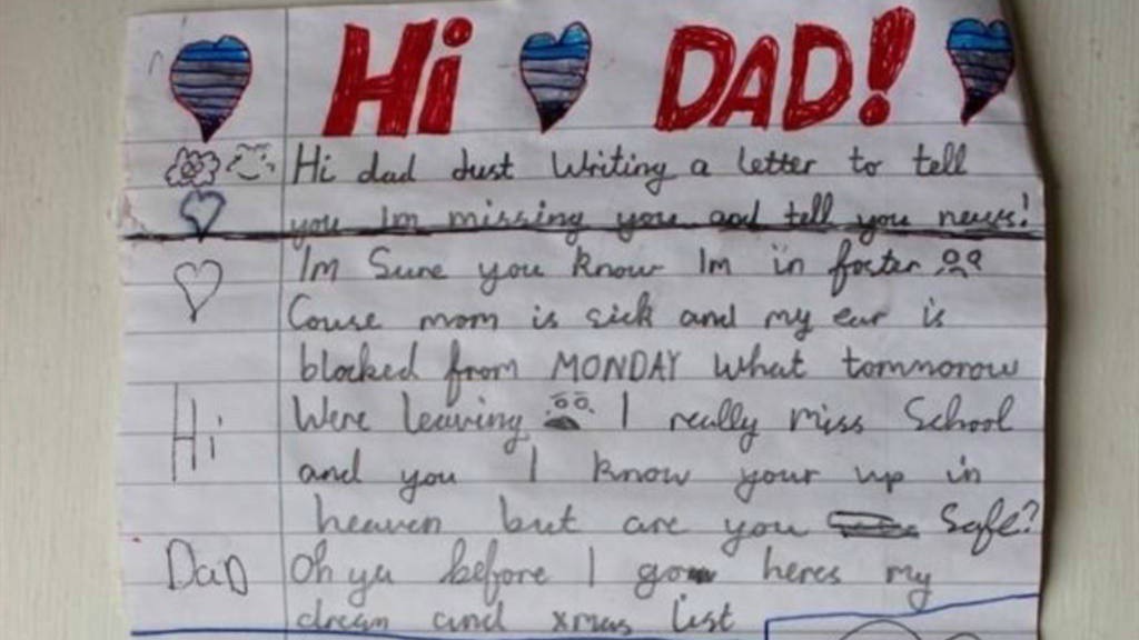 Viralizan carta de un niño a su padre muerto Viralizan carta de un niño a su padre muerto