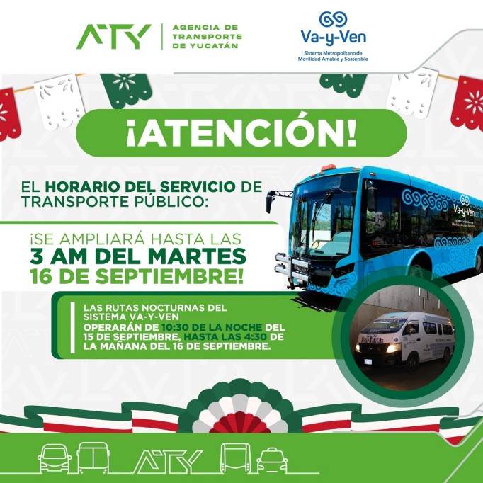 Extiende ATY horarios del servicio de transporte público