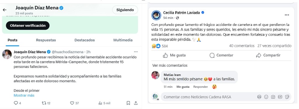 Lamentan Huacho Diaz y Cecilia Patrón trágico accidente carretero