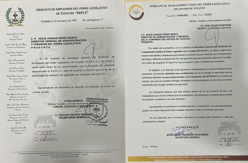 Sindicatos del Congreso del Estado solicitaron entrega de aguinaldo en diciembre, con único pago