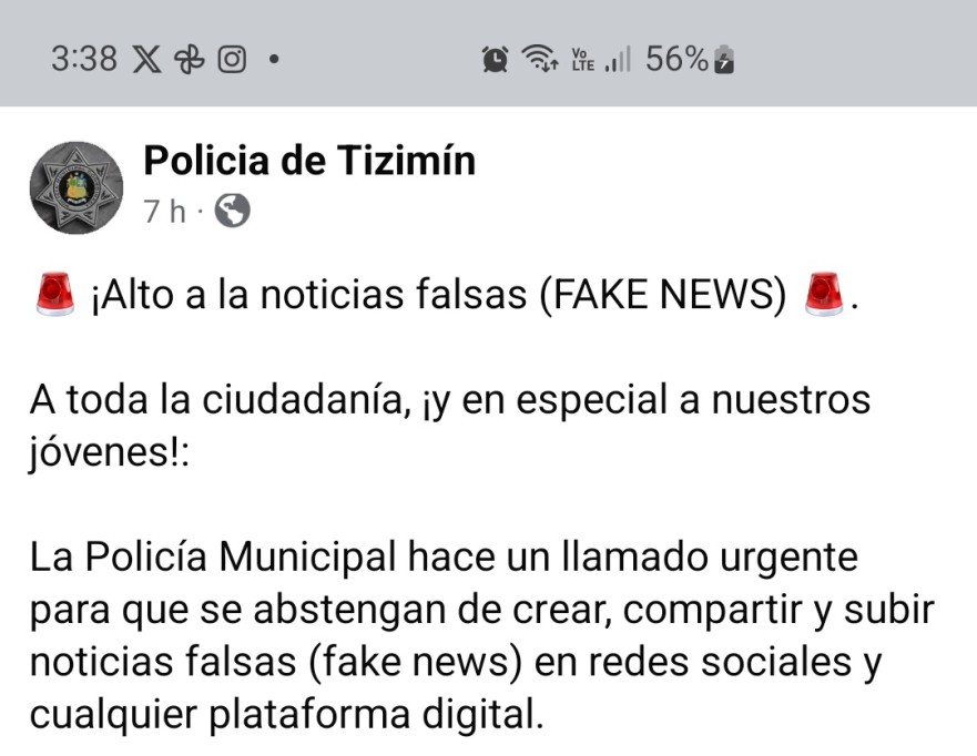 Difunden información falsa de presunto suicidio en bachiller de Tizimín