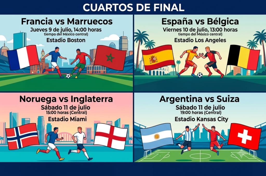 Sedes y horarios de los cuartos de final