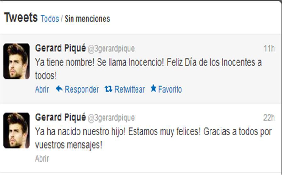 Lo más comentado en Twitter: ¡Shakira y Piqué son padres!... Feliz Día de los Santos Inocentes.